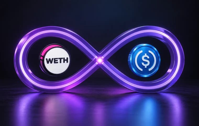 Loops: WETH and USDC inside a glowing purple infinity loop