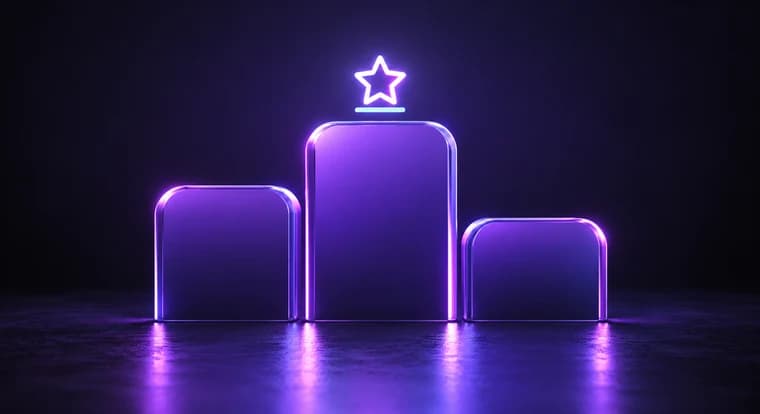 Ranking: a glowing purple podium with a star above first place